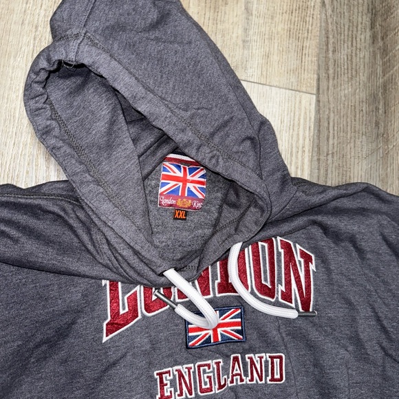 London King UK England flag gray thick well made grey hoodie EUC 2XL - Picture 3 of 6